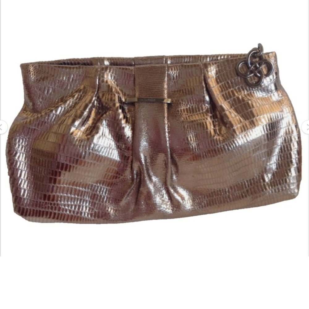 Stella & Dot Bronze Metallic Leather La Coco Clutch Handbag NEW